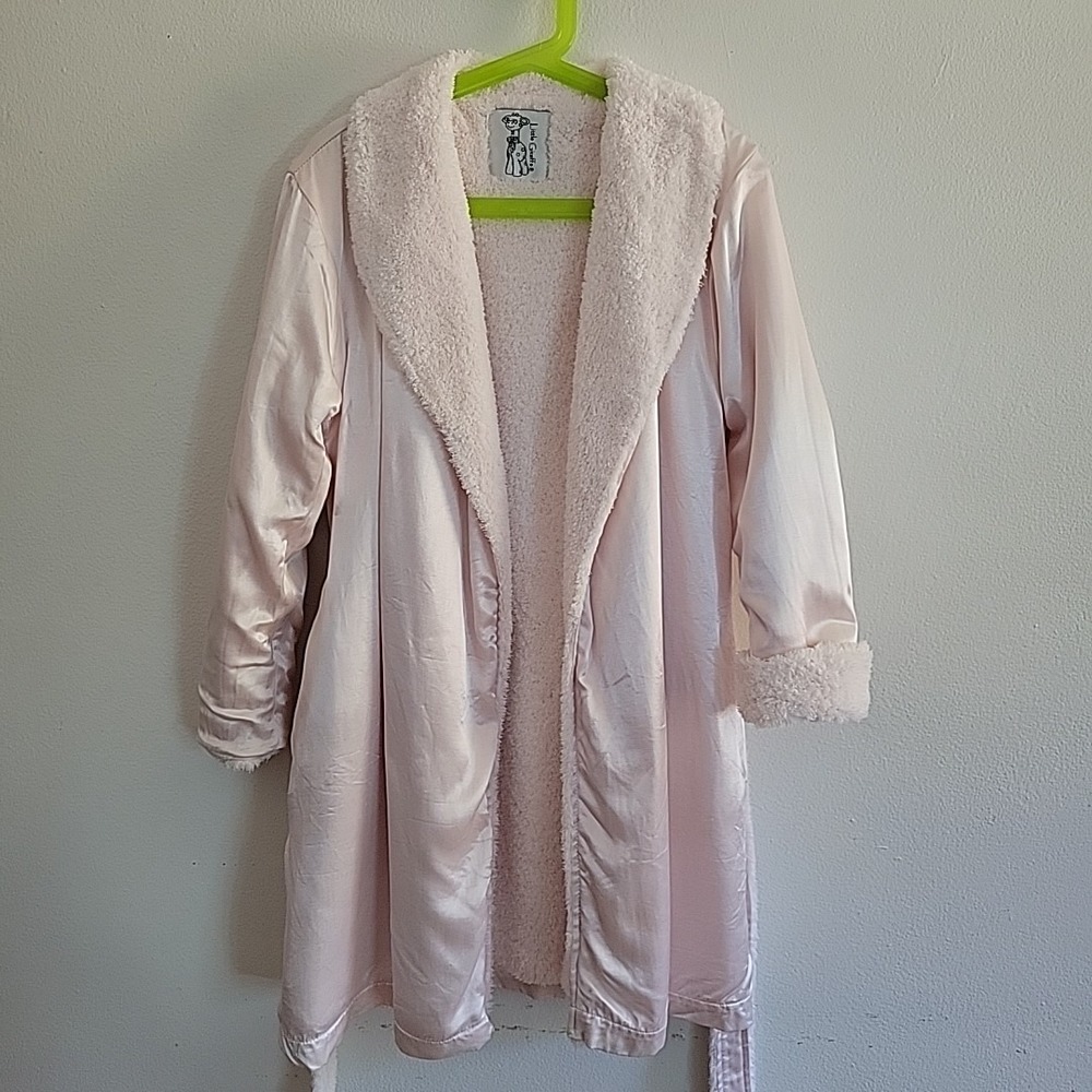 Little Giraffe Chenille Satin Robe Girls 2 Pink Belted Casual Lounge‎ Reversible